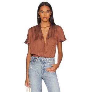 PAIGE Bronze Dust Solid Dijon Surplice Short Sleeve Bodysuit Women's Size Large